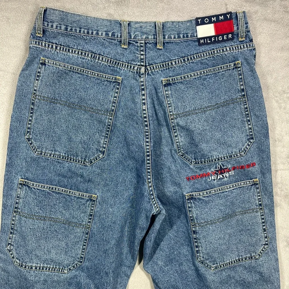 Tommy Hilfiger Jeans Vintage Mens 36(34)x32(30) Blue Denim Embroidered Logo Y2K